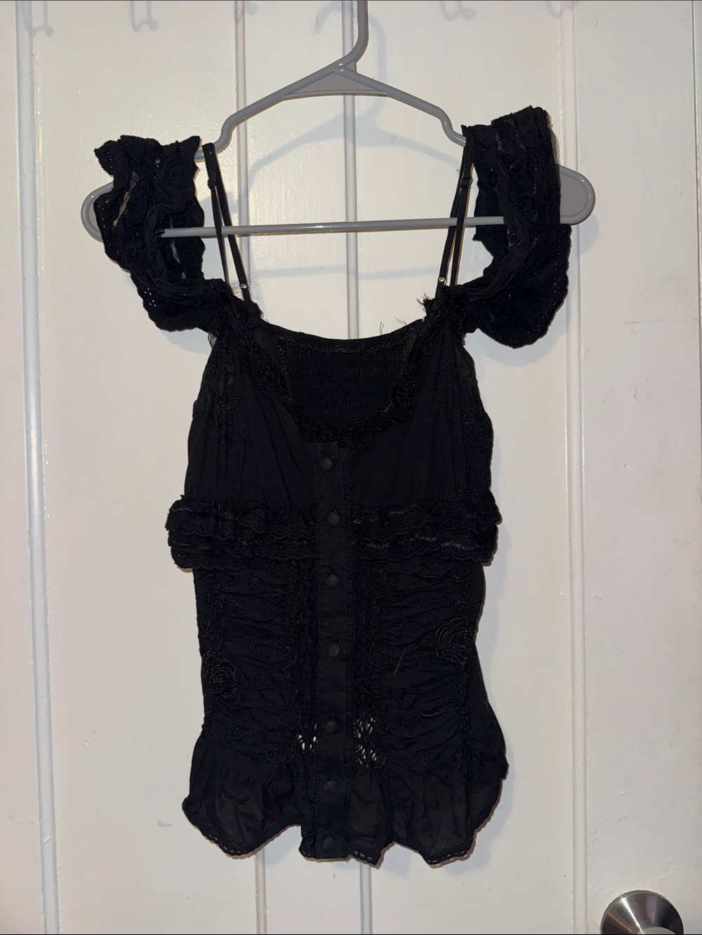 Vintage black off the shoulder ruffled lace top